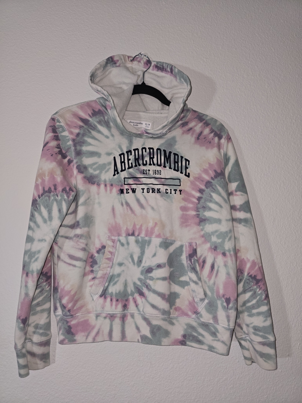 abercrombie kids Tie-Dye Crewneck Hoodie - Pastel Pink & Sage